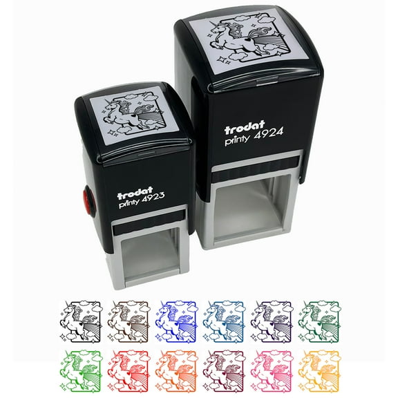 Magical Unicorn Pooping Rainbow and Stars Self-Inking Rubber Stamp Ink Stamper - Pink Ink - Small 1 Inch