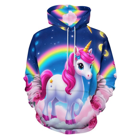 Magical Unicorn Rainbow Sky-2 Men's Women Vintage 3D Hooded Sweatshirt - All-Season Loose Fit Streetwear