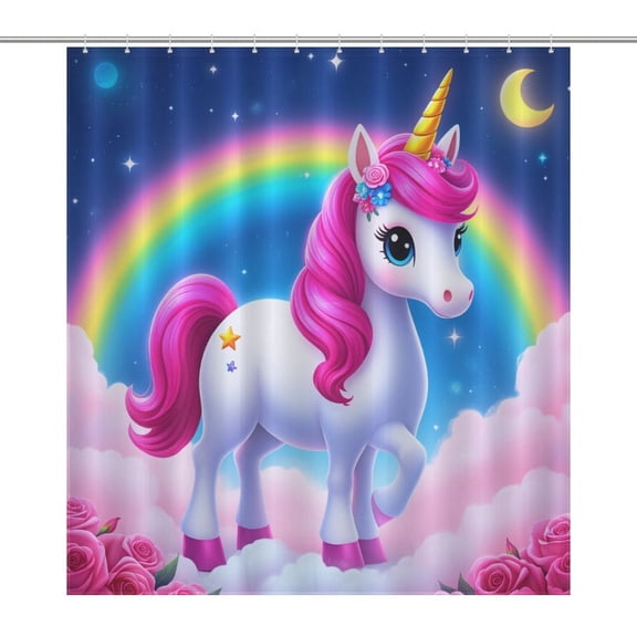 Magical Unicorn Rainbow Sky-2 Shower Curtain Bathtub Decor Bathroom Fabric Waterproof Curtains Shower
