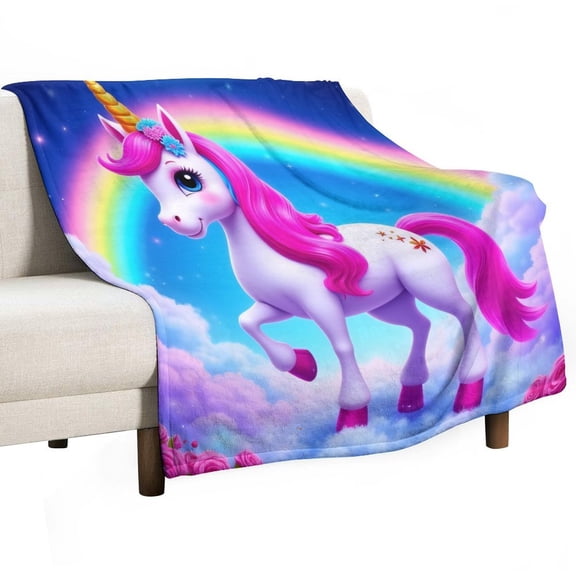 Magical Unicorn Rainbow Sky Blanket Soft Throw Warm Lightweight Plush Blanket for Couch Bed Sofa