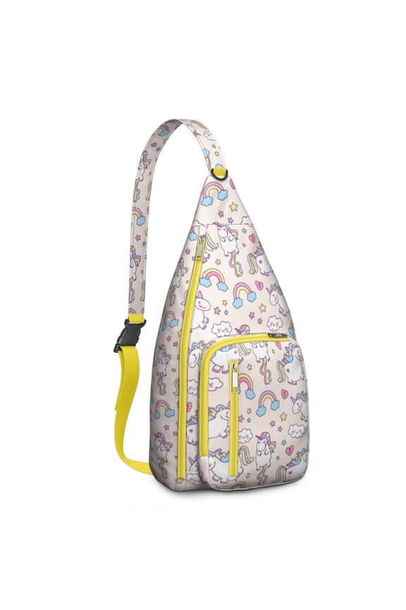 Magical Unicorn Sling Backpack - Rainbow Stars & Glitter Print Crossbody Bag, Anti-Theft Lightweight Pack for Beach & Summer Adventures