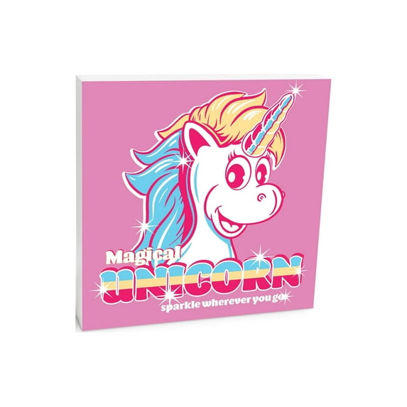 Magical Unicorn Sparkle Pink Unicorn 10 x 10 Wood Tabletop Sign Plaque
