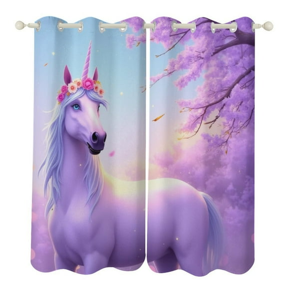 Magical Unicorn in Enchanted Forest 2 Panels Curtains for Bedroom Living Room Drapes Kitchen Window Curtain Home Decor