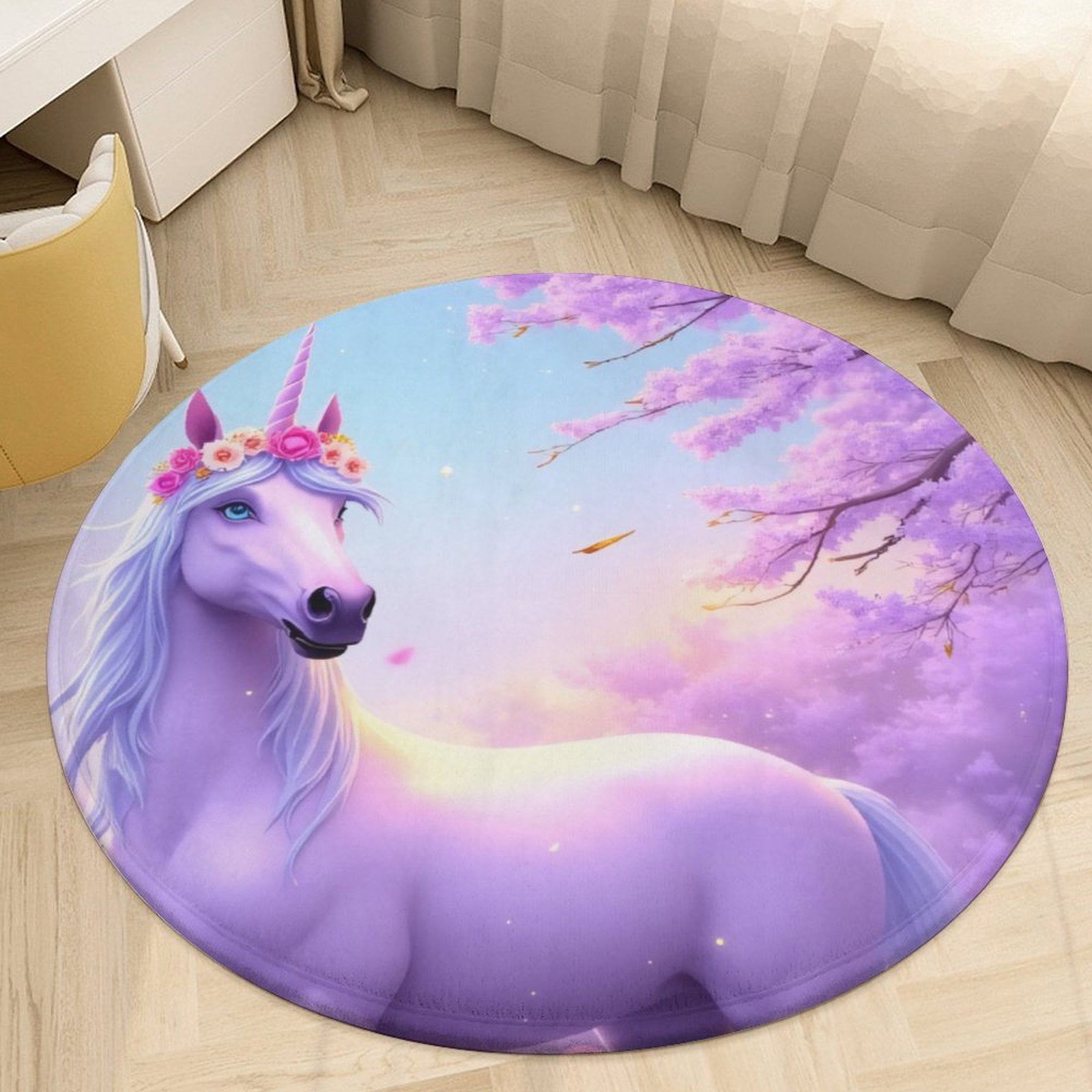 Magical Unicorn in Enchanted Forest Round Area Rugs for Bedroom Living ...