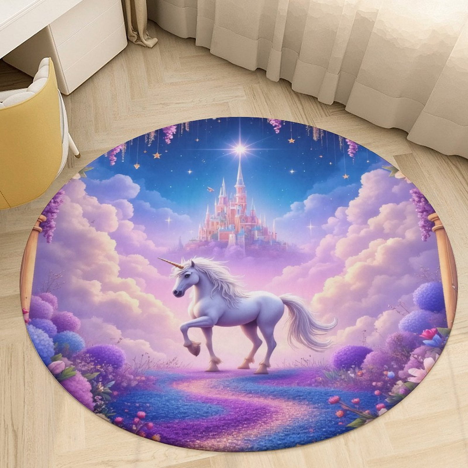 Magical Unicorn in Fantasy Garden Round Area Rugs for Bedroom Living ...