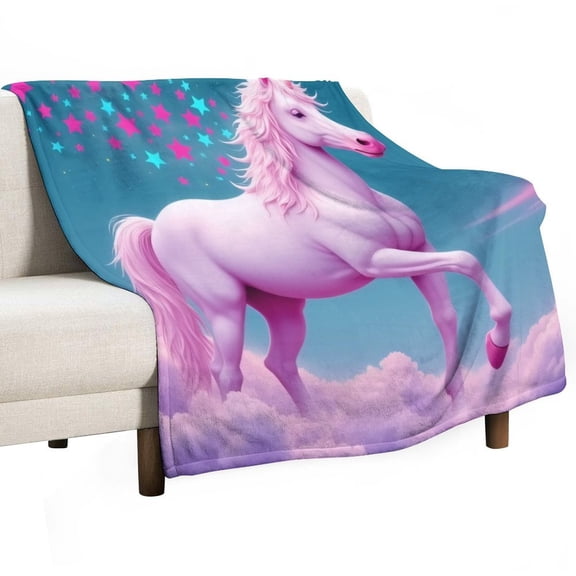 Magical Unicorn in Starry Sky Throws Blankets for Sofa Bed Winter Plush Warm Blanket Holiday Gifts