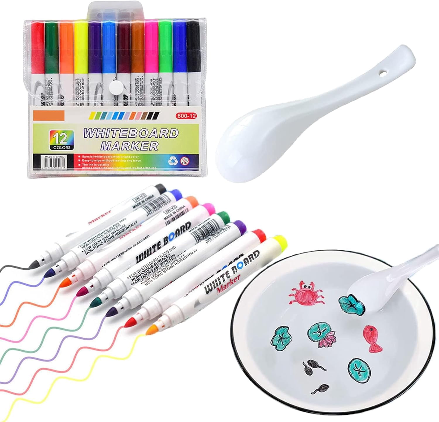 Magical Water Painting Pen, 8/12Colors A Watercolor Pen That Can Float in The Water, Magical Floating Ink Pen, Magical Water Painting Pens with Spoon (12 Colors*1 + Spoons*1)