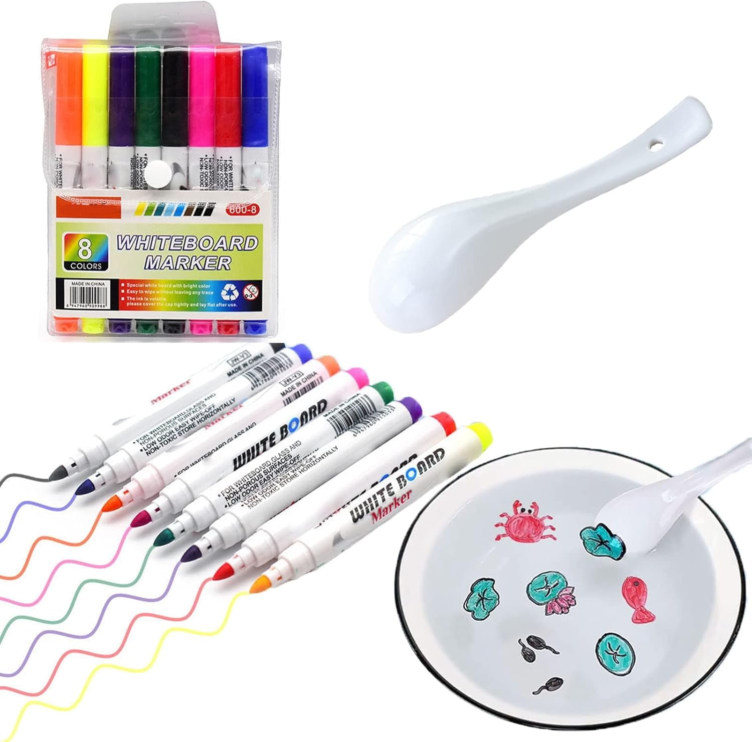 Magical Water Painting Pen, 8/12Colors A Watercolor Pen That Can Float in The Water, Magical Floating Ink Pen, Magical Water Painting Pens with Spoon (8 Colors*1 + Spoons*1)