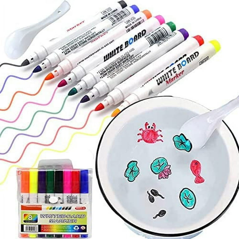 Magical Water Painting Pen, 8 Pcs Doodle Water Floating Pens with A Ceramic Spoon, DIY Drawing Floating Pen in Water, 8 Colors