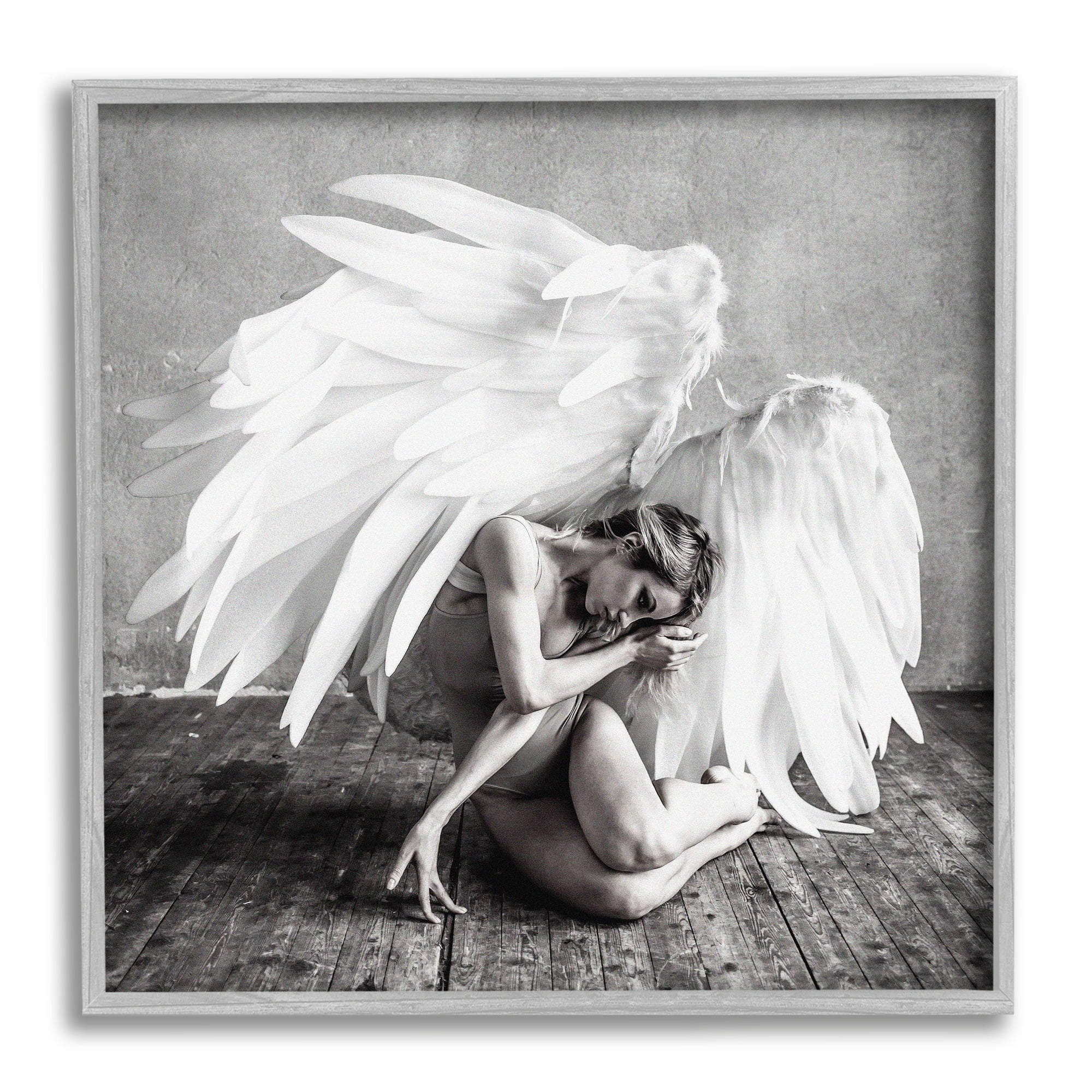 Magical White Angel Wings Woman Monochrome Photography Animals & Insects Photograph Framed Art Print Wall Art