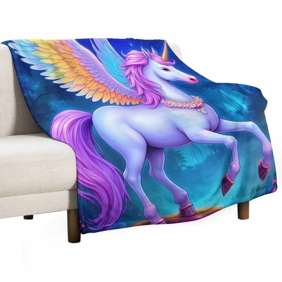 Magical Winged Unicorn Blanket Soft Throw Warm Lightweight Plush Blanket for Couch Bed Sofa