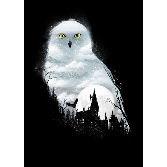 Magical Winter Night - Illusion Negative Space – Poster - Poster Print - Wooden Hanging Scroll Frame 24 x 36 Inch Poster