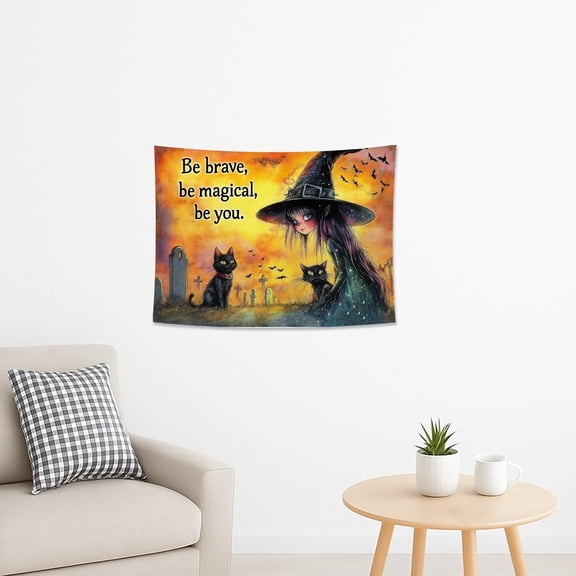 Magical Witch Tapestry, Black Cats Halloween Decorative Wall Hanging, Enchanting Tapestry Aesthetic for Living Room, Bedroom, Parties 40x30 Inch