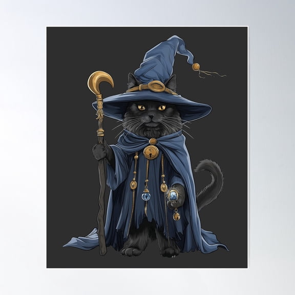 Magical Wizard Cat Poster Wall Art, Modern Wall Decor For Living Room Bedroom, 16x24 UNFRAMED