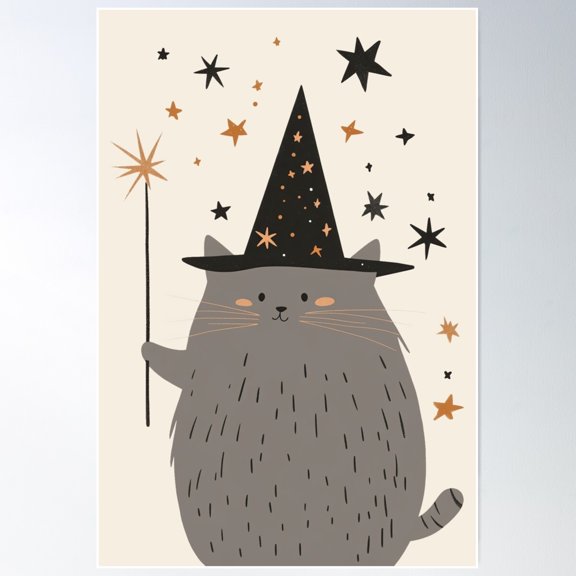 Magical Wizard Cat Poster Wall Art, Modern Wall Decor For Living Room Bedroom, 8x12 UNFRAMED