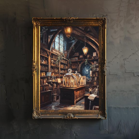 Magical Wizard Library Poster Fantasy Alchemy Study Room Art 8x12 UNFRAMED