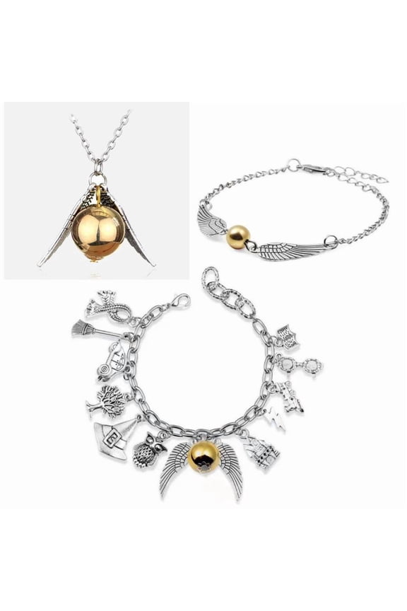 Magical Wizarding World Snitch Jewelry Collection, Silver Tone Fan Gift Set