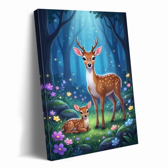 Magical Woodland Deer And Fawn Enchanted Forest Animal Room Wall Art, Expressive Nursery Theme For Nursery Gallery Wall Decor
