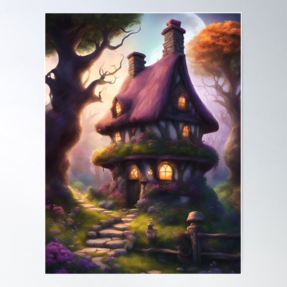 Magical Woodland Fairy Cottage Poster Wall Art, Modern Wall Decor For Living Room Bedroom, 8x12 UNFRAMED