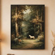 Magical Woodland Landscape Moody Fantasy Unicorn Forest Wall Art Poster