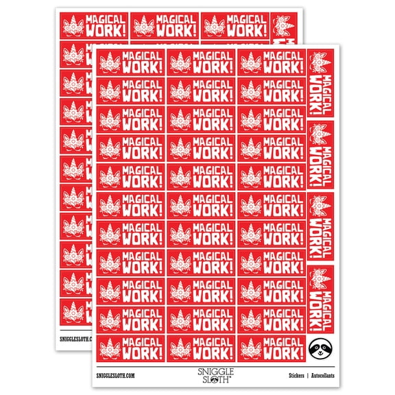 Magical Work Unicorn Teacher Student School Sticker Set - Red - Gloss Finish - 1.5" Small