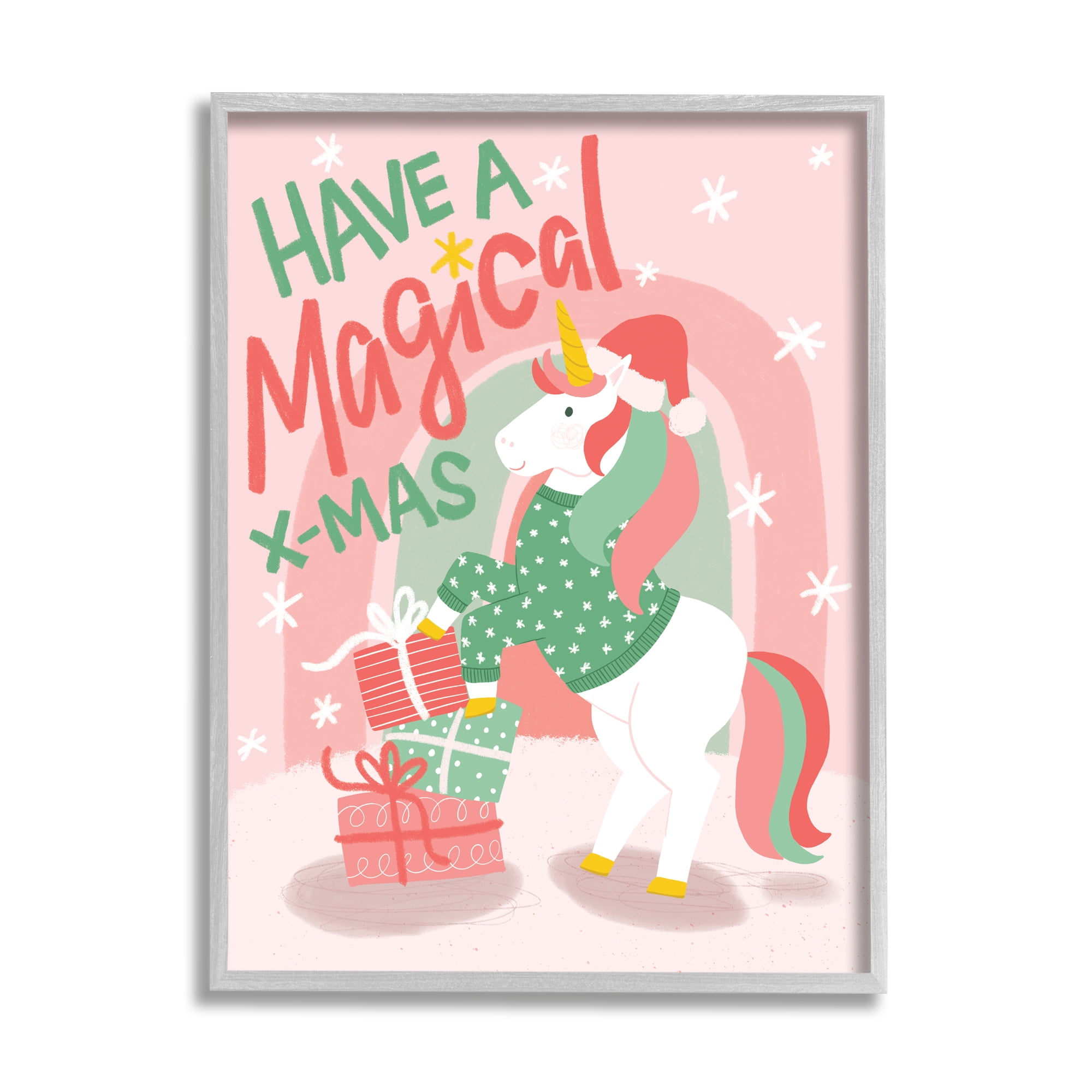 Magical X-Mas Pink Unicorn Rainbow Holiday Gifts Fairy Tales & Fantasy Graphic Art Framed Art Print Wall Art