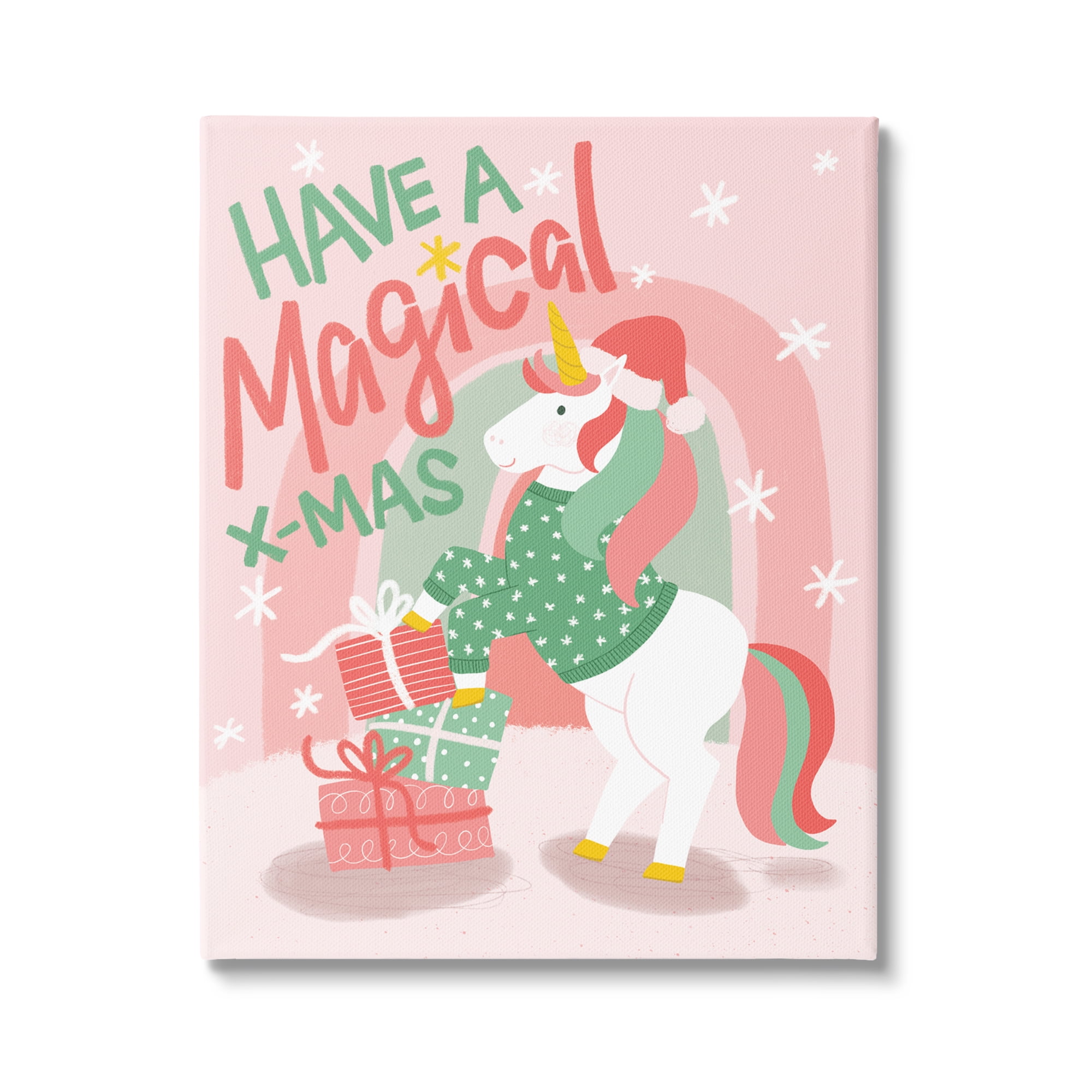 Magical X-Mas Pink Unicorn Rainbow Holiday Gifts Fairy Tales & Fantasy Graphic Art Gallery-Wrapped Canvas Print Wall Art