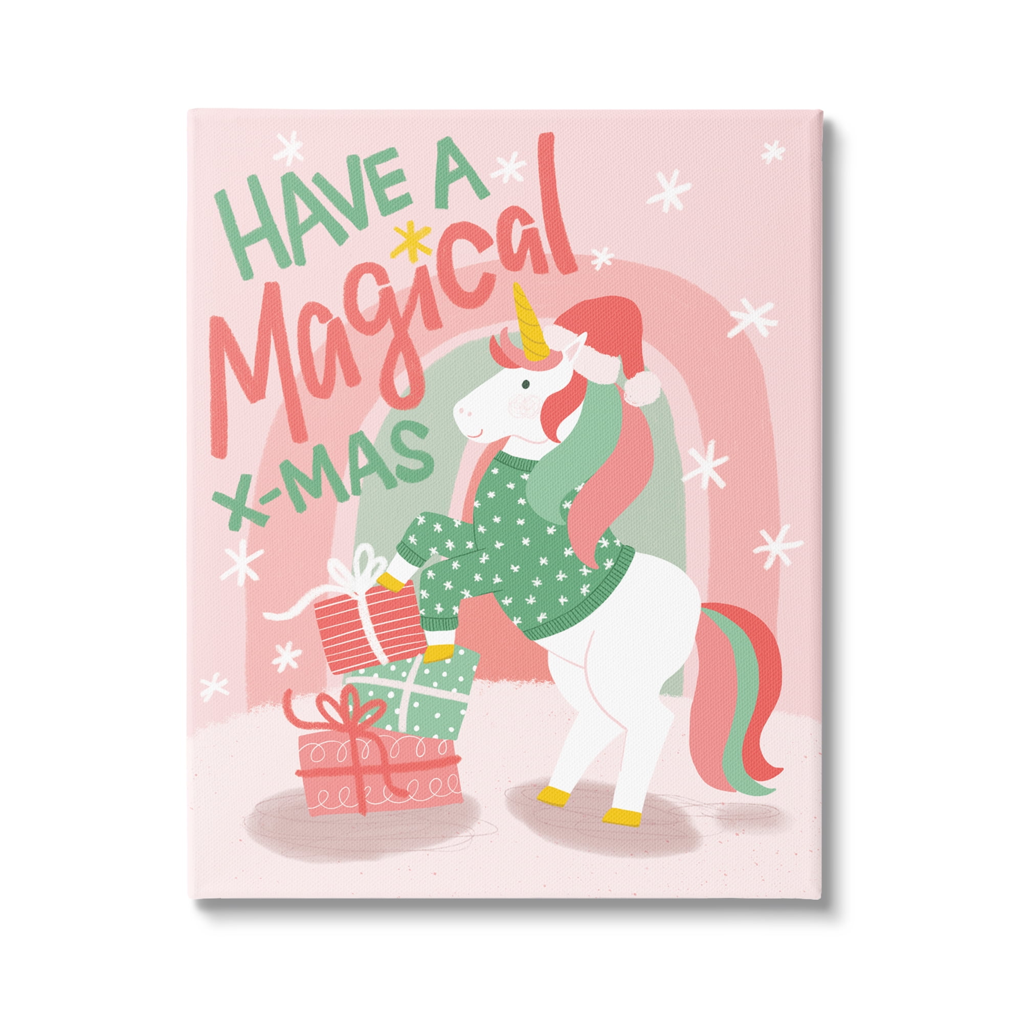 Magical X-Mas Pink Unicorn Rainbow Holiday Gifts Fairy Tales & Fantasy Graphic Art Gallery-Wrapped Canvas Print Wall Art
