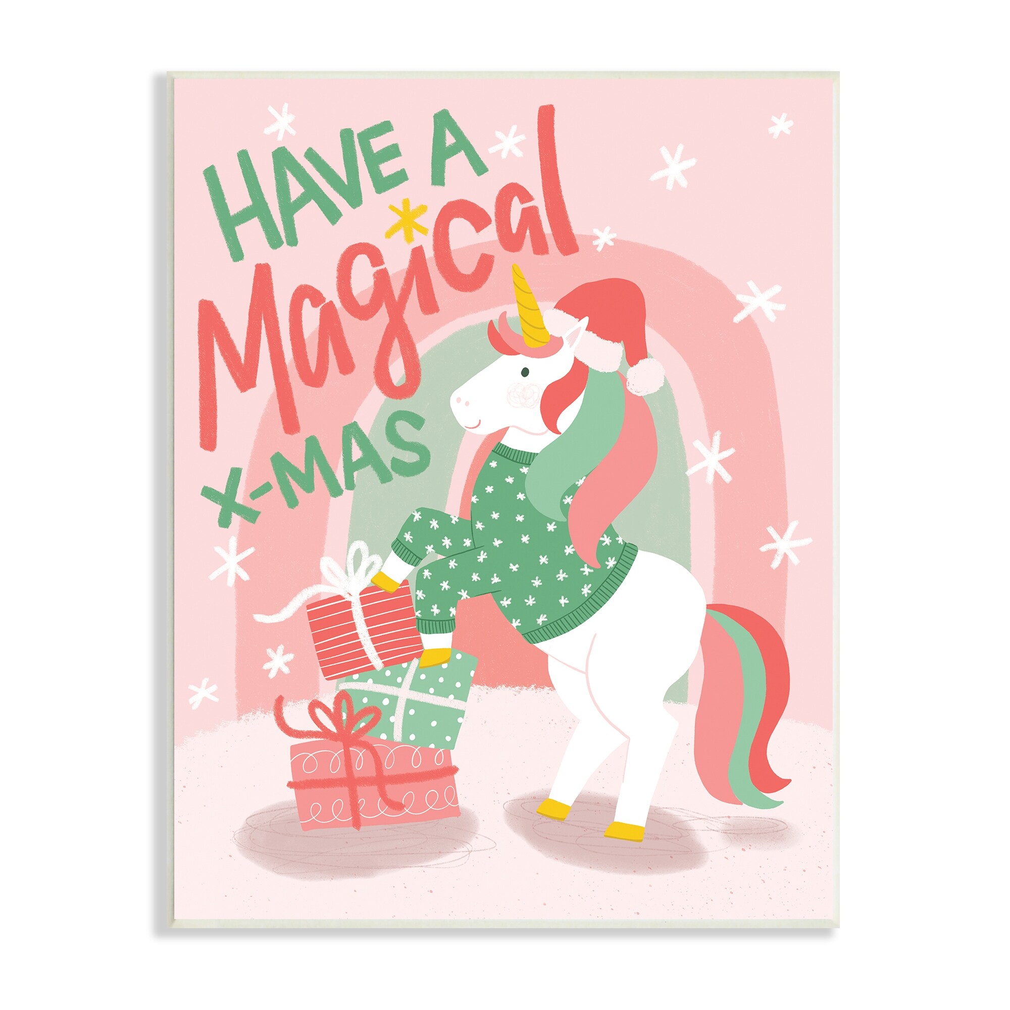 Magical X-Mas Pink Unicorn Rainbow Holiday Gifts Fairy Tales & Fantasy Graphic Art Unframed Art Print Wall Art