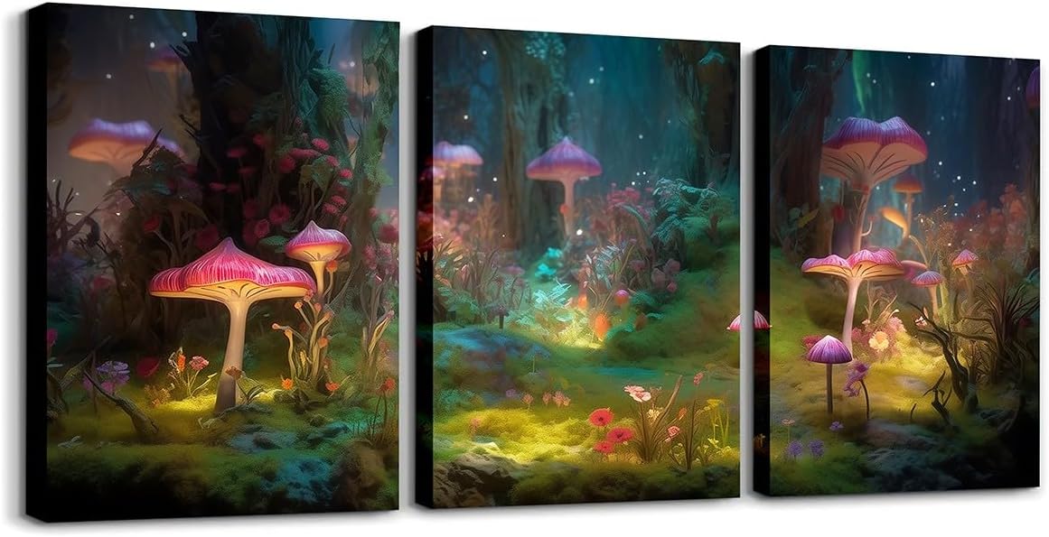 Gallery Detail: Magical Forest Canvas Wall Art Fantasy Mushroom Wall Decor Nature