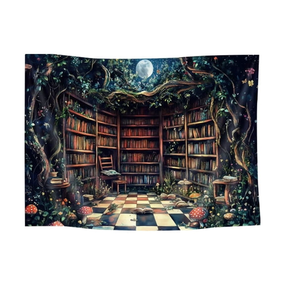 Magical forest Tapestry, Fairytale Tree Magic Bookshelf Aesthetic Tapestries for Classroom, Witchy Fairy Tree Mysterious Vintage Bookshelf Book Art Tapestry Wall Hanging College Room Bedroom, 90