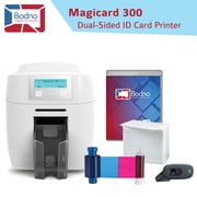 Magicard 300 ID Card Printer, Dual-Sided | Prints Plastic ID Cards and Badges w/ HoloKote | Complete Package Includes Dye Film Ribbon, PVC Cards, Gold Edition Bodno Software, Webcam