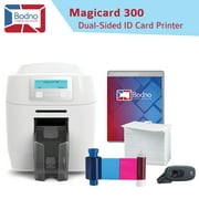 Magicard 300 ID Card Printer, Dual-Sided | Prints Plastic ID Cards and Badges w/ HoloKote | Complete Package Includes Dye Film Ribbon, PVC Cards, Silver Edition Bodno Software, Webcam