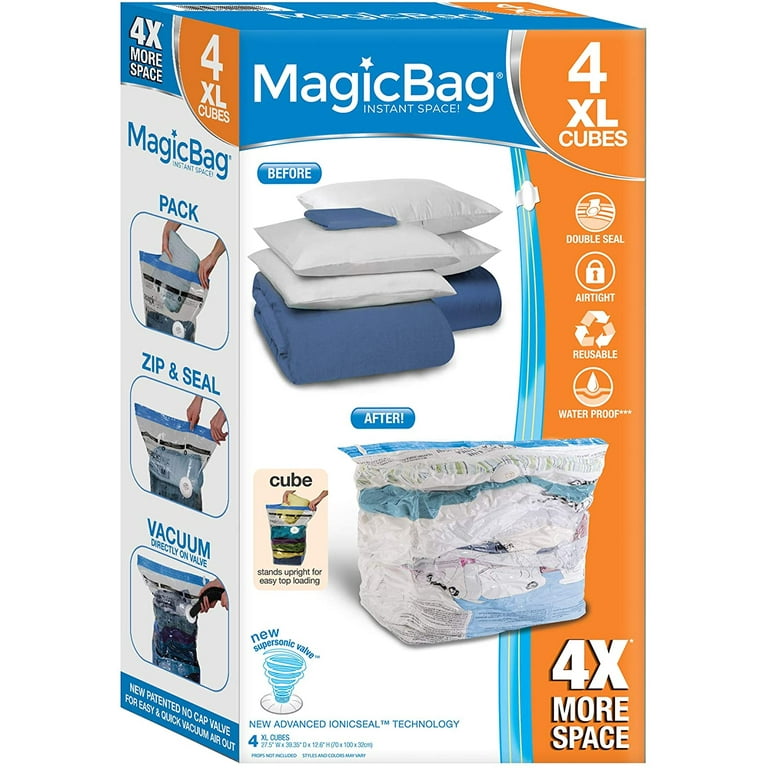 Smart Design MagicBag Cube Vacuum Storage Bags – Extra Large Size, 4 Bags –  Standing Space Saver Vacuum Storage Bags with Airtight Double Zipper for