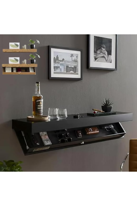 Magicflap Designer Shelf with Secret Compartment, Concealed Floating Shelf, Wall-Mounted Storage Solution, Secret Shelf, Hidden Compartment Shelf, Modern Home Decor (Black)
