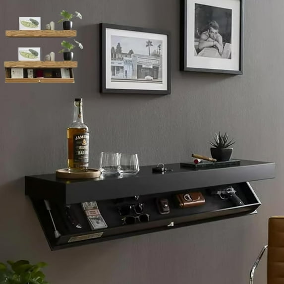Magicflap Designer Shelf with Secret Compartment, Concealed Floating Shelf, Wall-Mounted Storage Solution, Secret Shelf, Hidden Compartment Shelf, Modern Home Decor (Black)
