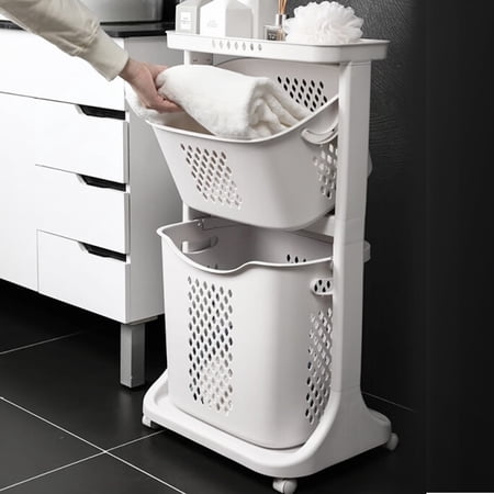 Magichomestore 2-Tier Rolling Laundry Hamper Sorter with Wheels, White