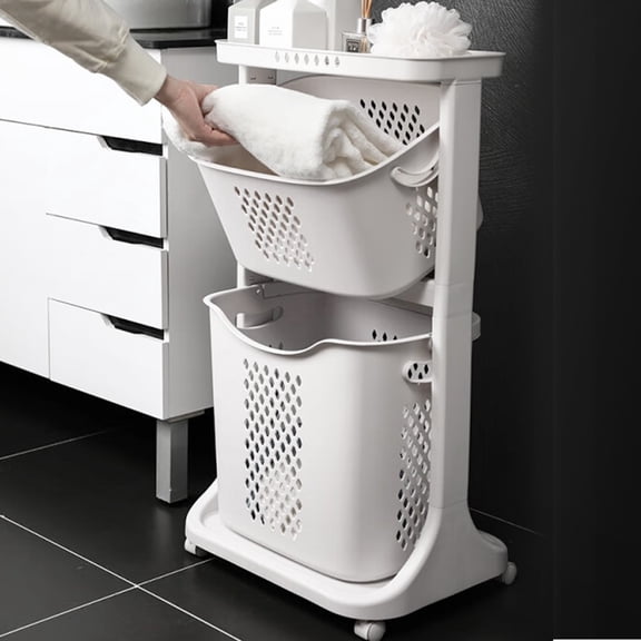 Magichomestore 2-Tier Rolling Laundry Hamper Sorter with Wheels, White