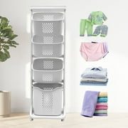 Magichomestore 4-Tier Rolling Laundry Hamper Cart, 17 13 56, White