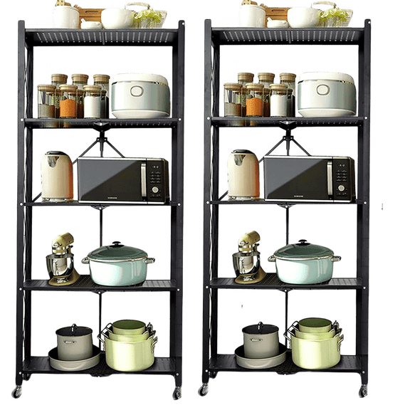 Magichomestore Black 5-Shelf Foldable Storage Shelves, 2 PACK