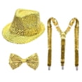thumbnail image 1 of Magician Accessories Magician Clothes 1920s Mens Outfit 1920s Mens Outfit 1920s Mens Accessories Sequin Hat And Bowtie & Suspender Set, Gold, 1 of 2