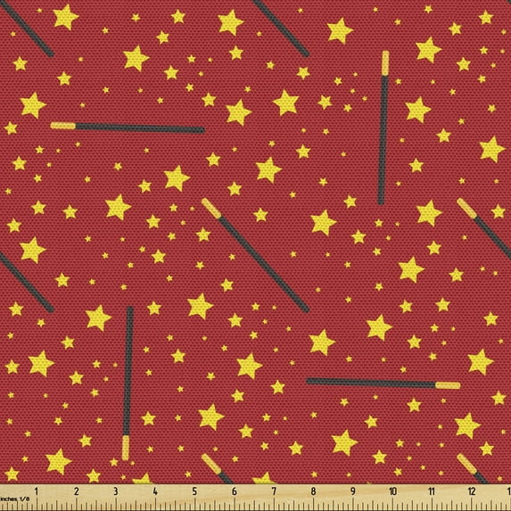 Ambesonne Magician Fabric by the Yard Upholstery, Irregular Stars and Wands, 10 Yards, Vermilion Dark Taupe