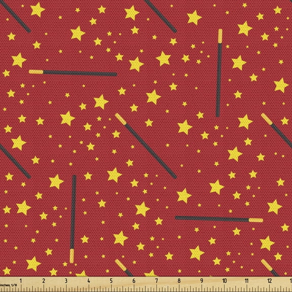 Ambesonne Magician Fabric by the Yard Upholstery, Irregular Stars and Wands, 5 Yards, Vermilion Dark Taupe