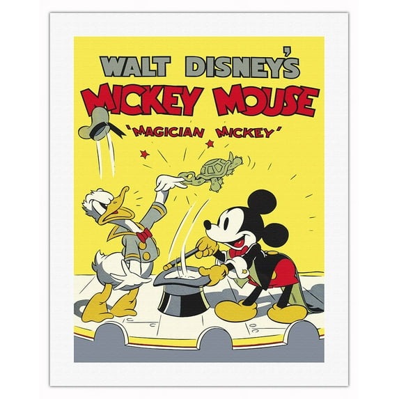 Magician Mickey - Starring Mickey Mouse & Donald Duck - Vintage Film Movie Poster c.1937 - Fine Art Rolled Canvas Print 20in x 26in