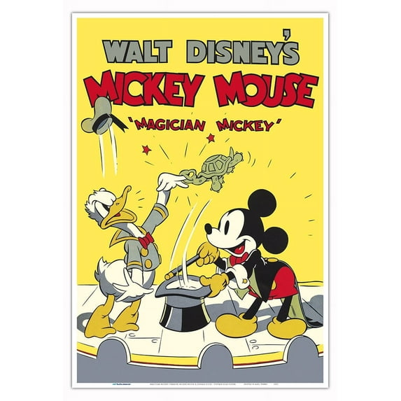 Magician Mickey - Starring Mickey Mouse & Donald Duck - Vintage Film Movie Poster c.1937 - Master Art Print (Unframed) 13in x 19in