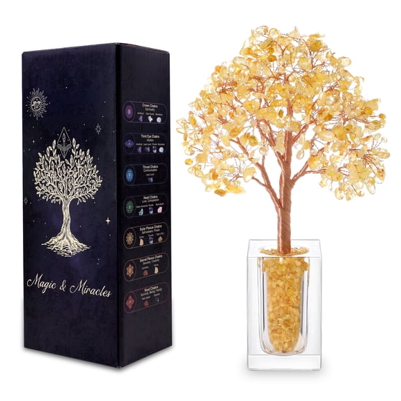 Magicmiracle Natural Citrine Crystal Stone Tree Chakra Tree of Life Handmade Gemstone Bonsai Fengshui Plant for Meditation Yoga Positive Energy Good Luck Office Decor