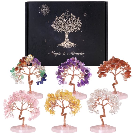 Magicmiracles Mini 7 Chakra Crystal Tree Sets, Fengshui Crystal Tree of Life Healing Crystal Trees Sets,Office Desk Decor Home Living Room Decorations,Birthday & Wedding Gift for Women/Men