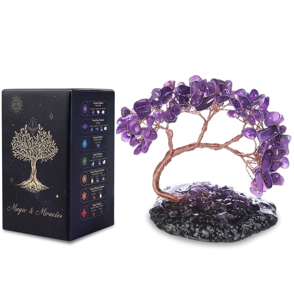 Magicmiracles Amethyst Feng Shui Energy Tree Healing Crystal Tree with Natural Gemstone Handmade Money Tree Bonsai for Home Decor Meditation Spiritual Gift for Women
