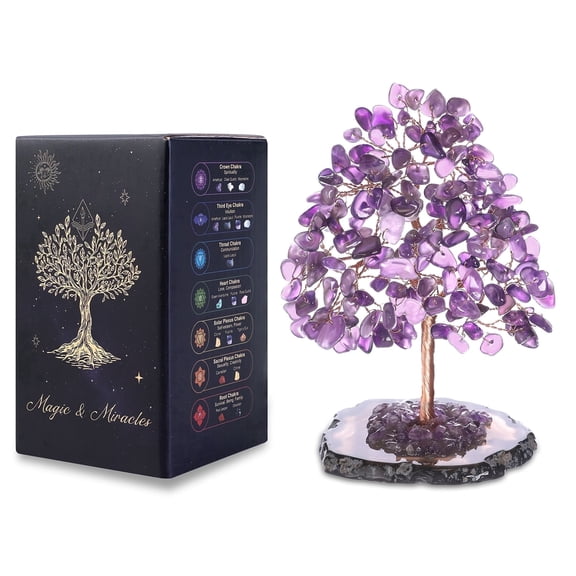 Magicmiracles Healing Amethyst Crystal Tree Natural Feng Shui Money Tree Desk Decor for Home Office Spiritual Healing Birthday Gift for Women
