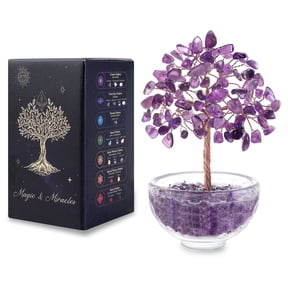 Magicmiracles Amethyst Crystal Tree Desk Decor Feng Shui Gemstone Tree of Life Crystal Bonsai for Home Office Desk Birthday Gift for Women